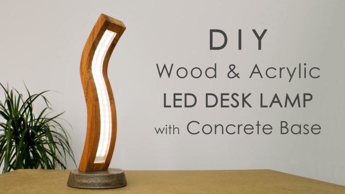 Curved Wood and Acrylic LED Desk Lamp with Concrete Base Featured Website