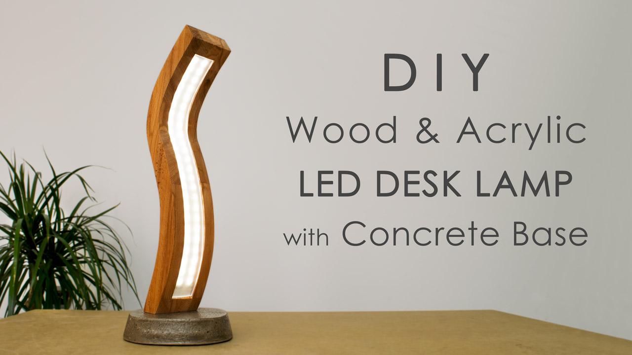 Curved Wood and Acrylic LED Desk Lamp with Concrete Base ...